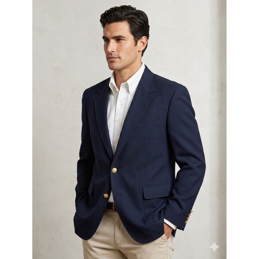 Vtg Orvis Men 42R Classic Navy Blue Wool Blazer Sport Coat Gold Buttons USA Made